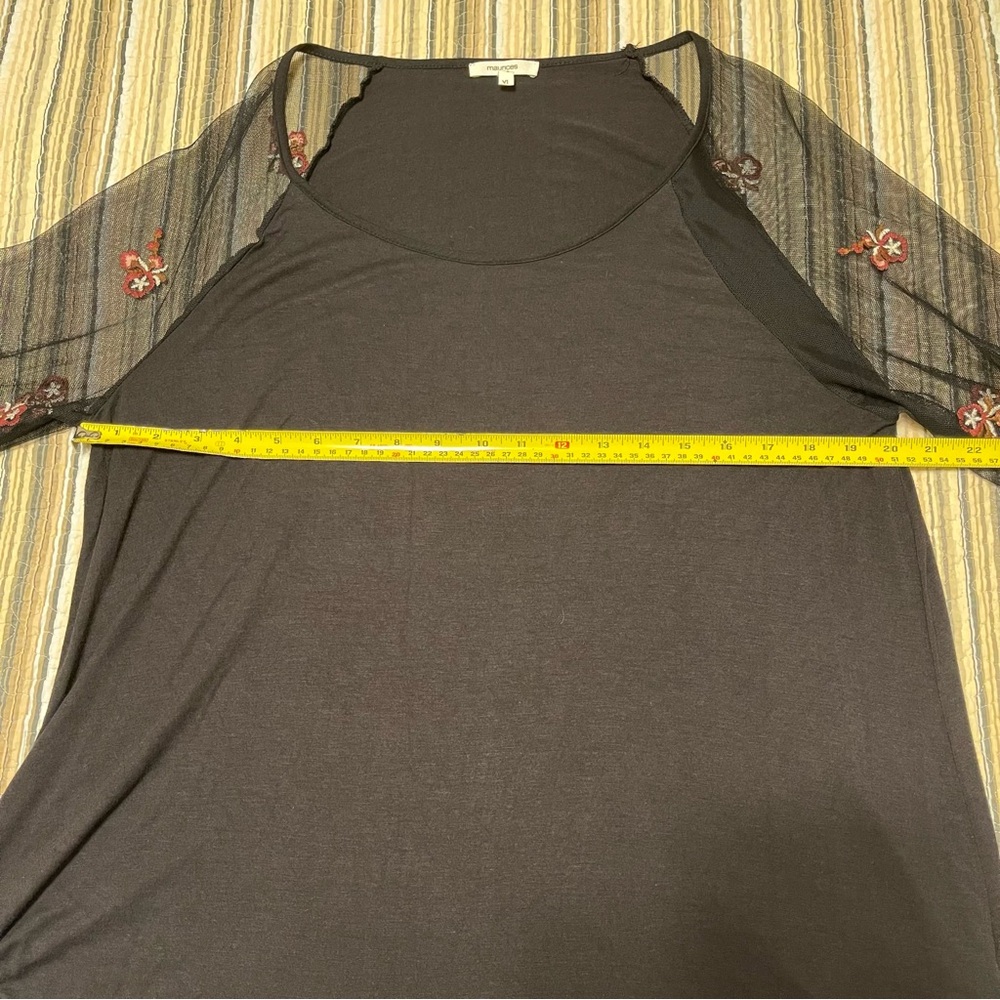 Maurices Women’s XL Black & Burgundy Rose Embroidered Floral Sheer Sleeve Blouse - Picture 11 of 12